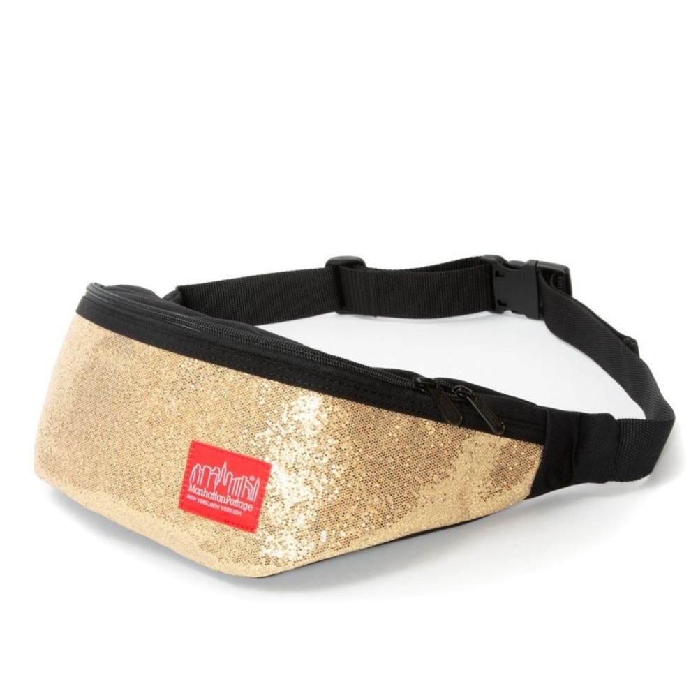 Gold Glitter & Black Roomy Waist/Crossbody Bag Manhattan Portage  MSRP$55.   NWT